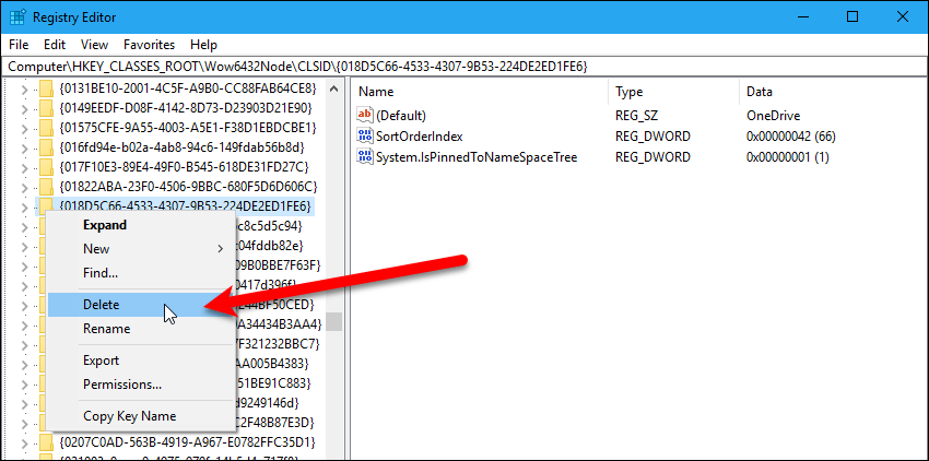 Eliminar una clave del registro