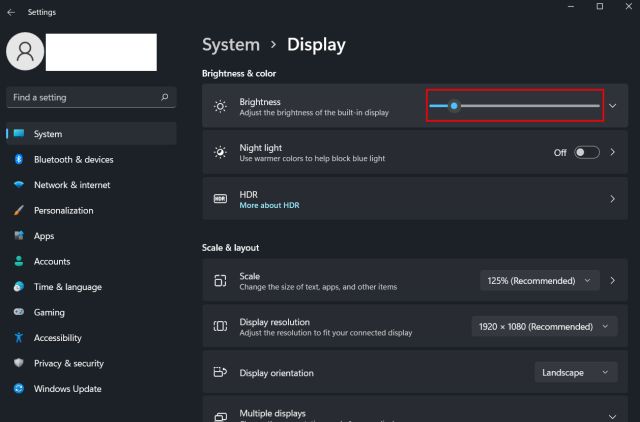 Cambiar el brillo en Windows 11 desde la configuración de Windows