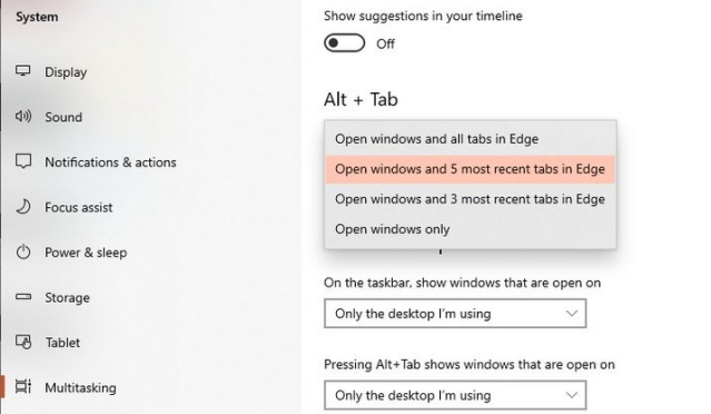 Personalizar el comportamiento de Alt+Tab en Windows 10